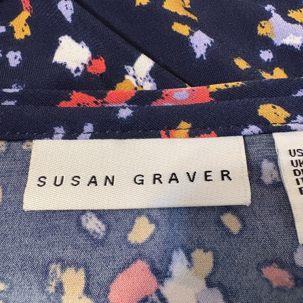 Susan Graver Women’s Small navy confetti print A-line knit tunic top 3/4 sleeves - Picture 7 of 10